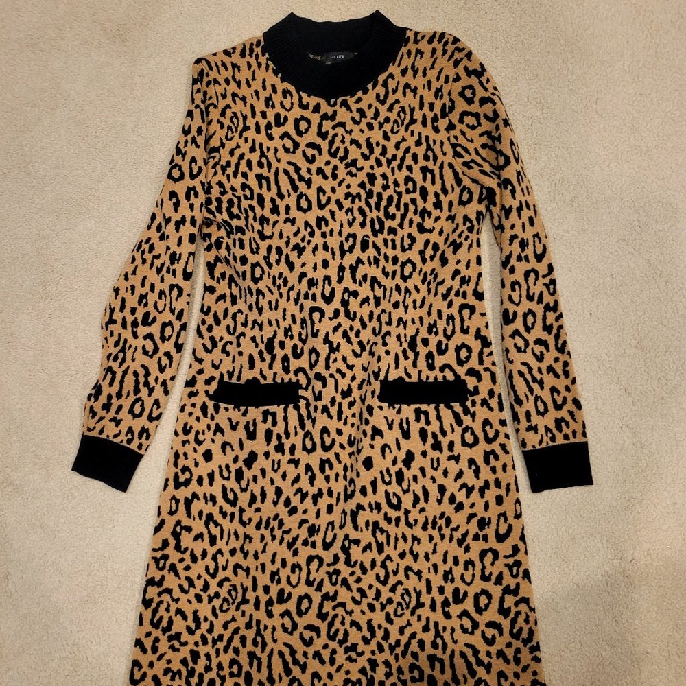 J Crew Leopard Animal Print Sweater Dress M